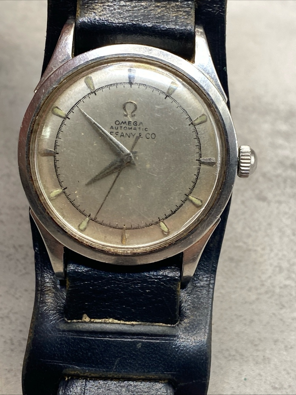Omega Tiffany & CoMen's Watch - Silver Dial, Black Leather Strap 1940-1950